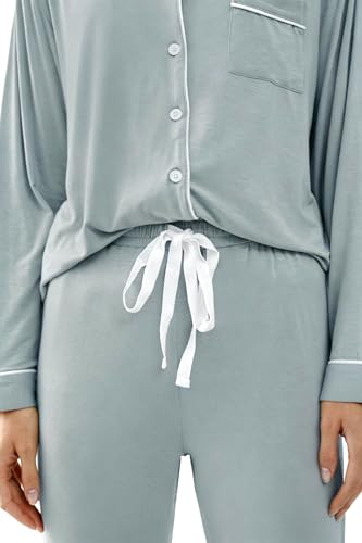 Image of Joyaria Women's Cooling Bamboo Viscose Pajama Set Long Sleeve Button Front | Hot Sleeper Comfort . Cooling Relief . Lightweight Feel for Sleeping & Lounging