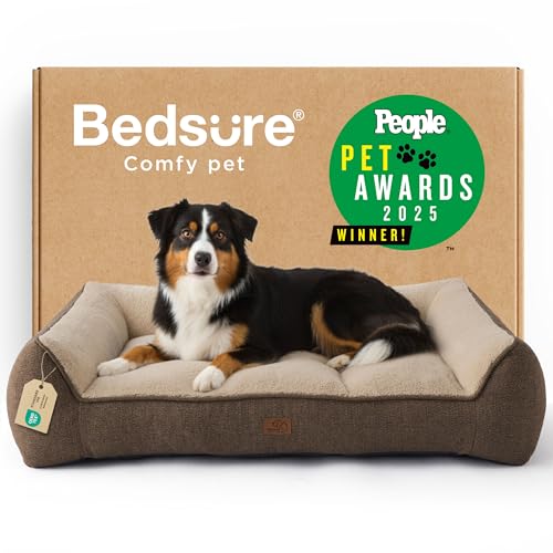 Image of Bedsure SupportMax XL Pro Orthopedic Dog Beds Large Sized Dog - Extra Thick Supportive Dogs Couch with Waterproof Washable Cover, Extra Large Comfort Pet Sofa with Soft Sherpa & Nonskid Bottom, Brown