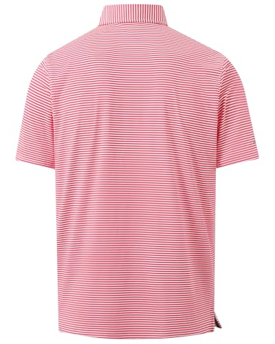 Image of Golf Shirts for Men - Dry Fit Moisture Wicking Short Sleeve Performance Sport Casual Striped Collared Mens Polo Shirt