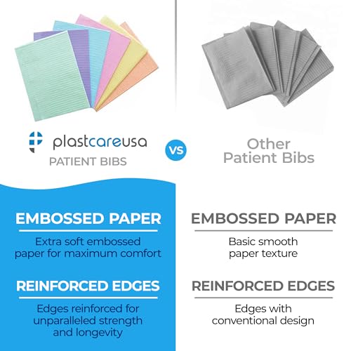 PlastCare USA Disposable Dental Bibs, Bib Tattoo Piercing Waterproof Patient Bibs 13” x 18”, Multiple Colors