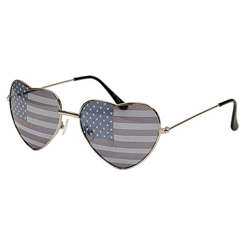Heart Shaped American Flag USA Sunglasses (Silver)