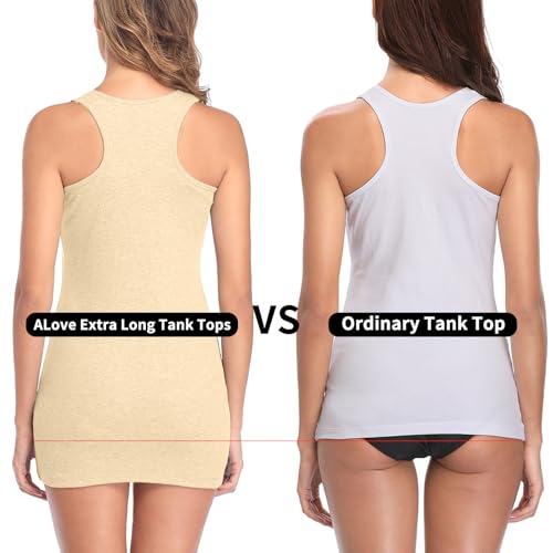 Image of ALove Womens Extra Long Tank Tops with Shelf Bra Ribbed Camisoles Undershirts