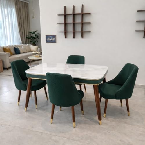 Image of WOODEN SPACE Wooden Dining Table with Nano Composite Marble Top & Solid Wood Base (Vento Dark Gray, 4 Seater, Modern Vento)