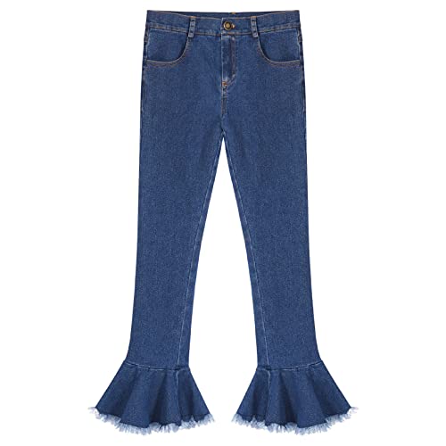JanJean Kids Girls Stretchy Slim Fit Bell Bottom Denim Pants Frill Ruffle Hem Legging Pants Casual Flared Jeans Trousers3