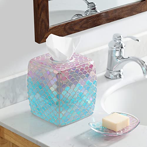 Motifeur Glass Tissue Holder, Decorative Square Tissue Cover Box (Mermaid) #TOP4