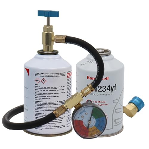 Replace Air-Conditioning Refrigerant - 2022-2023 Mercedes-Benz G-Class 4 ZeroR® R1234YF Refrigerant Recharge Kit with 1 X 8oz R1234YF Can & 24' HD Brass Can Tap Gauge -, Ideal for Automotive AC Systems, Reverse-Thread Design - Easy Access to Hard-to-Reach Ports (2 Cans)