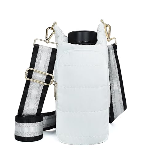 Image of KAMEILONG Puffer Water Bottle Holder Quilted Sports Pouch Bag with Adjustable Shoulder Strap Flask Sling Bag