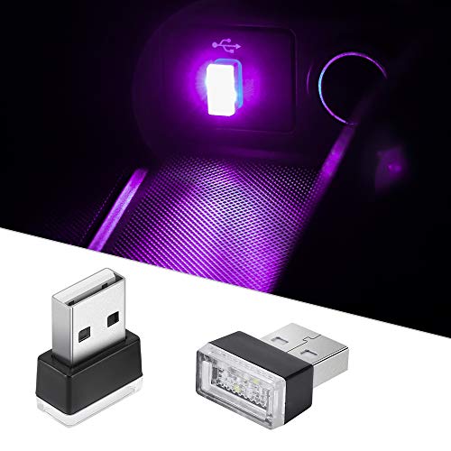 OSIRCAI 2Pcs USB LED Atmosphere Lights Mini Car Interior Accessories Ambient Lamp Universal, Mini USB LED Decoration Night Light, Portable Car Ambient Lighting Kit for All Car Interiors (Purple Pink)