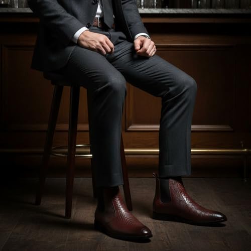 Image of HAYES LONDON Chelsea Boots For Man | Genuine Leather High-Top Slip-On Shoes | Comfortable Formal Shoes for Men | Stylish Office, Party & Casual Wear Fashion Boots
