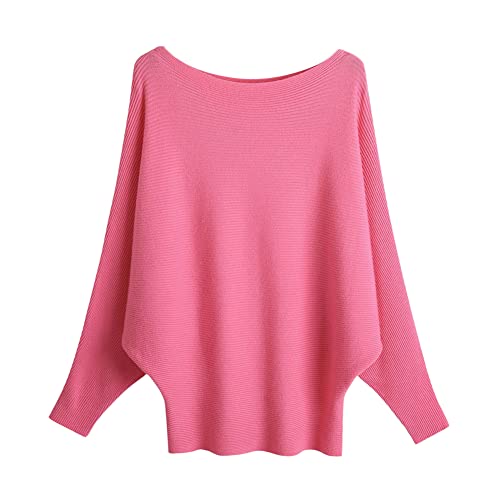 Image of Blostirno Women's Boat Neck Batwing Sleeves Dolman Ribbed Knitted Sweaters Pullovers Tops