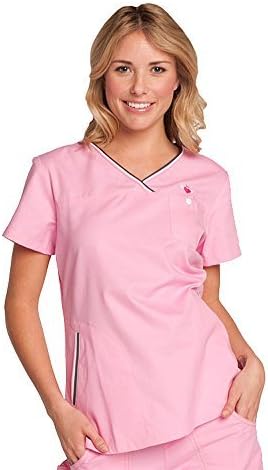 KOI Women's Ashley Sporty Crossover V-Neck Scrub Top Stripe Trim