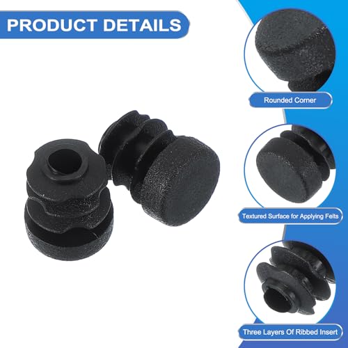 Image of PATIKIL 1 /2 Inch Plastic Tubing End Caps, 20 Pcs Round Hole Plug Insert for Round Iron Pipe Chair Leg Table Bookshelves Patio Furniture, Black