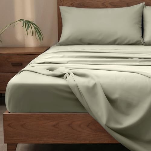 Image of Slumberfy 3-Piece 400 TC Viscose Derived from Bamboo Sheets, Twin Size - 1 Fitted, 1 Flat, 1 Pillow Case- Deep Pocket Cooling Viscose-Bamboo Bed Sheets in Magnetic Closure Gift Box, Light Green