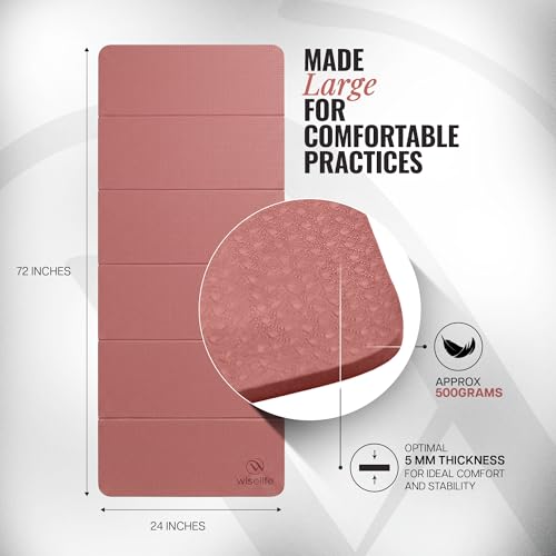 Image of WiseLife Foldable Travel Yoga Mat for Women & Men - Lightweight Portable Exercise Mat, Non-Slip Surface, Compact Folding Design for Yoga, Pilates, Stretching, Meditation & Home Workouts (Mauve)