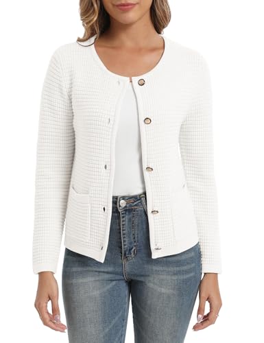 Urban CoCo Women's Open Front Cropped Cardigan Sweaters for Women Trendy Crewneck Button Down Knit Sweater Jacket2