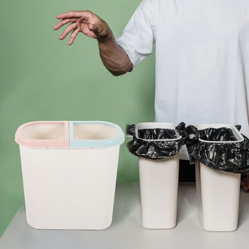 Image of PRETYZOOM Sorting Trash Can Dual Trashcan Home Wastebasket White Pedal Bin Garbage Bin Home Garbage Can Waste Container Dual Trash Can Plastic Can Container