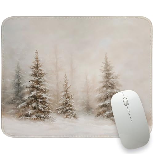 Vintage Christmas Mouse Pads, Winter Forest Small Mousepad, Winter Snow Pine Trees Small Travel Mouse Pad Decor for Desk Office, Retro Winter Xmas Gifts for Women Girls 8x10 in