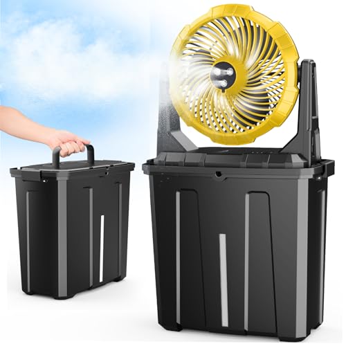 Image of Ausic Portable Misting Fan, 9L 10-inch Outdoor Mist Fans for Outside Patios Cooling, 20000mAh Rechargeable Battery Fan with Water Box, 3 Strong Winds, 3 Spray Mister, Camping /Beach Summer Essentials