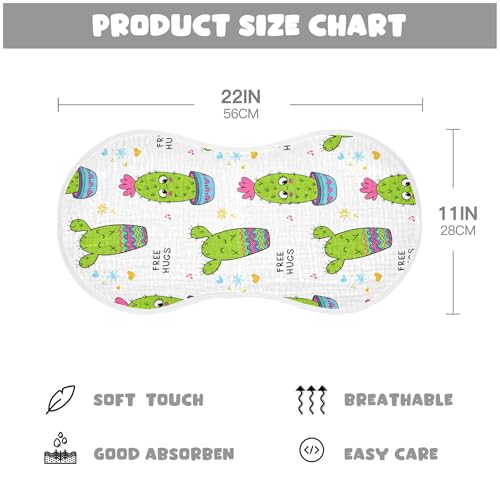 xigua Cute Cacti Muslin Baby Burp Cloths Set of 2, Super Soft & Absorbent Burping Rags, Cotton Burp Clothes Shower Gift for Newborn, Baby Girls and Boys4