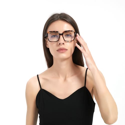 Image of Oversized Blue Light Blocking Glasses for Women and Men, Square Frame Computer Gaming Glasses Anti Glare & UV RF6215