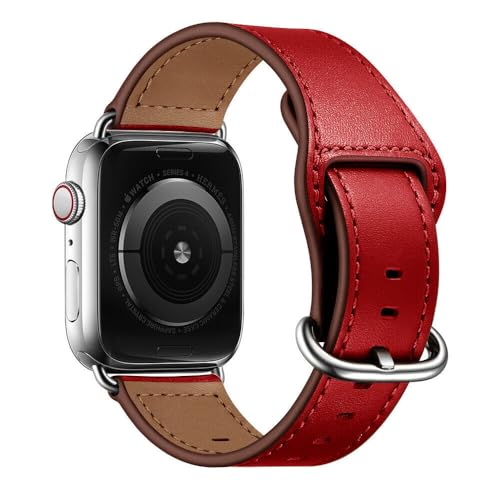 Bracelet cuir rouge 42 mm compatible Watch 10 pour remplacer votre vieux silicone irritant