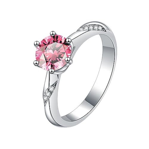 Bague moissanite fiançailles de prestige en argent sterling 925 brillant avec diamant rose