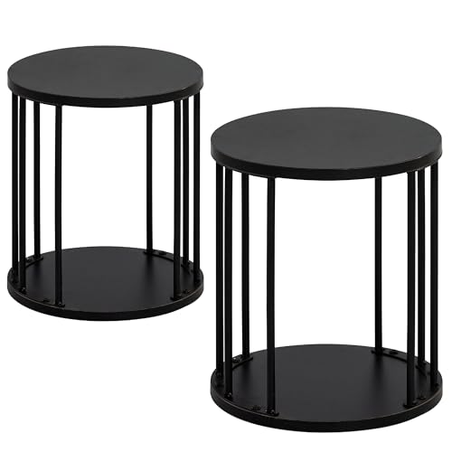 HDANI Taburete Redondo de Madera para niños y Adultos, peldaños pequeños, Antideslizante, para Cocina, baño, jardín y Dormitorio, 30 x 30 x 34 cm (Negro, Set de 2)