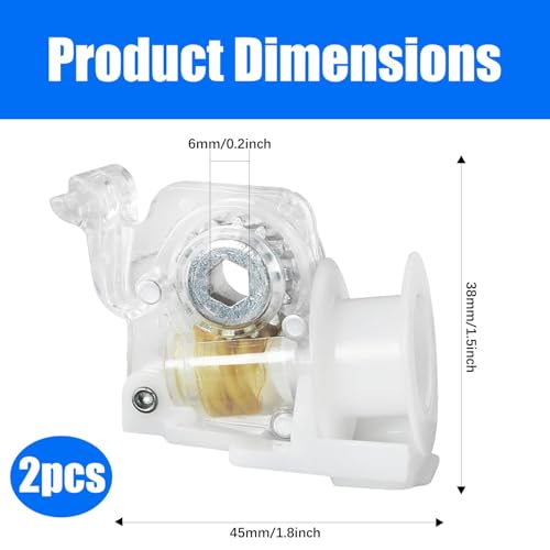 Image of 2PCS Replacement Tilt Mechanisms for Blinds, Household Parts that Require No Drilling, No-Installation Window Rollers, White, with 45x38 mm Hex Hole and 6 mm Bracket