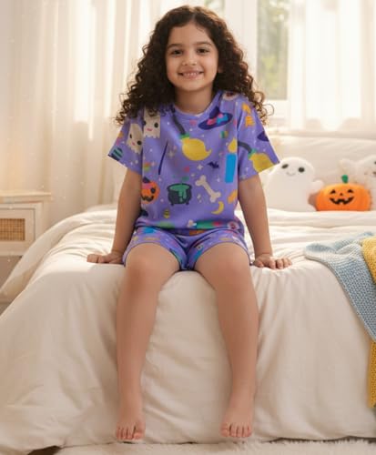 Image of ANTHRILO Sleepwear Shorts Set for Girls| Material: 100% Pure Cotton | Fabric: Skin-Friendly, ensuring a Soft Touch on Delicate Skin| Fit: Regular |Age Range: Suitable for Girls Aged 0-14 Years