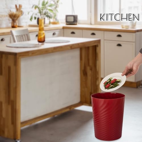 Image of UUJOLY Plastic Small Bathroom Trash Can Wastebasket Garbage Can, Red | Sturdy-Easy to Clean, Bathroom, Laundry Room, Kitchen, Office, Kids Room, Dorm, Bedroom, 1.8 Gallon