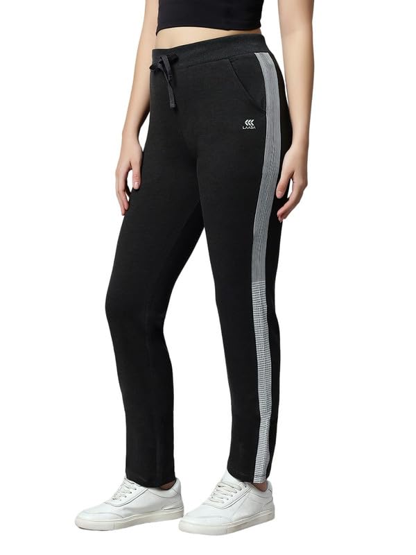 Image of Women's Cotton Regular Fit Mid-Rise Solid Black Track Pant with Stretchable,Two Side Pockets