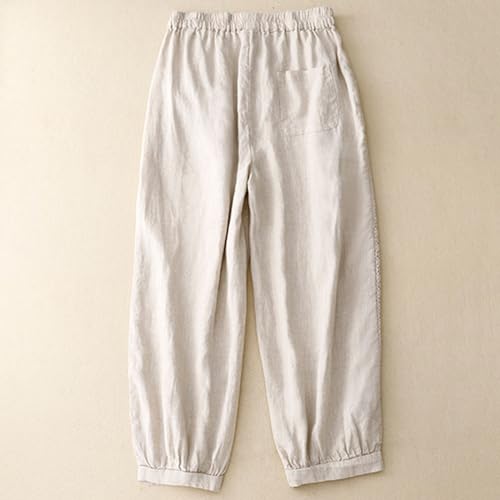 Comfy Cotton Pants for Women Summer Elastic Wide Leg Lounge Trousers Loose Casual Solid Palazzo Pants with Pockets3