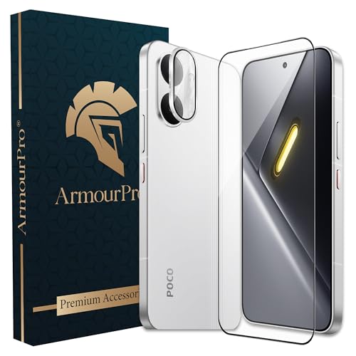 Image of ArmourPro Edge to Edge Tempered Glass for Poco X8 Pro Max with Silver Camera Ring Guard, 9H Screen Protector, Anti-Scratch, Anti-Fingerprint, Bubble-Free Installation Kit