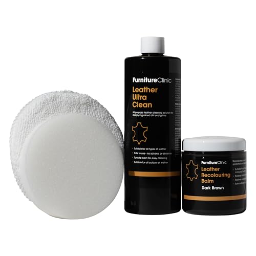 Furniture Clinic Kit de Restauration du Cuir, Comprend Un baume recolorant, Un Produit nettoyant, Une éponge et Un Chiffon, pour Meubles, sièges de Voiture,...