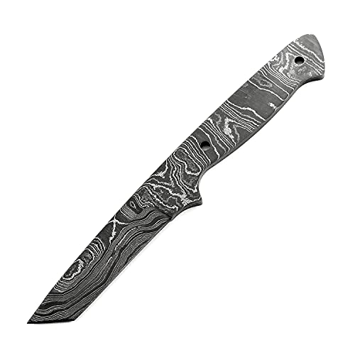 USA Damascus Steel - Fixed Blade Knife Kit Blank - (Lucha Tanto) - (Full Tang Design) - (USA Made) - (by KnifeKits)