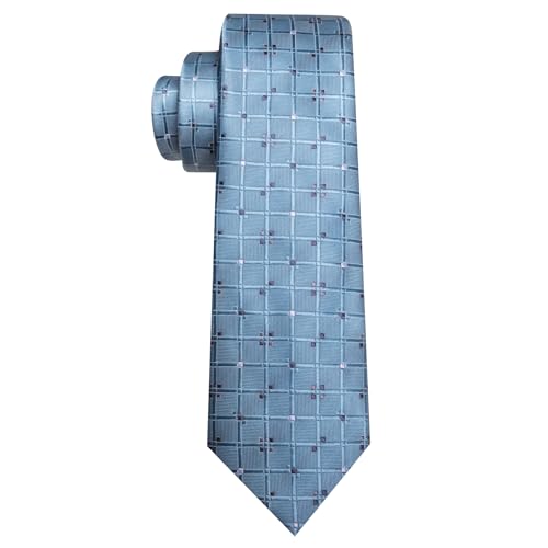 Image of YOHOWA Men Plaid /Striped Ties Set Silk Business Wedding Formal Fashion Necktie and Pocket Square Cufflinks Set