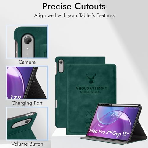 Image of Robustrion Case for Lenovo Idea Tab Pro 2nd Gen 13 inch Cover Case with [Pencil Holder], Deer Pattern Flip Cover for Lenovo Idea Tab Pro Gen 2 Cover Case 13 inch [Auto Sleep Wake Support] - Dark Green