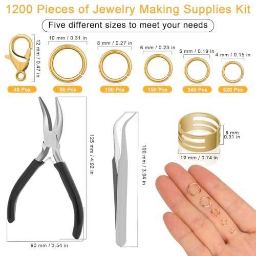 Anezus 1200PCS Jump Rings for Jewelry Making Kit, Gold, Jewelry Making Supplies and Necklace Repair, Modern Style, Small Size, Not Foldable