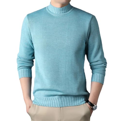 Men's Autumn/Winter Half High Collar Plush Thickened Sweater Bottom Warm Sweater Sky Blue