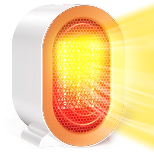 Calefactor Bajo Consumo, Calefactor Cerámico PTC de 1200W, Calefactor Baño, Pequeño y Portátil, 2 Niveles de Potencia, Doble Protección, Apto para el Hogar y la Oficina, Blanco