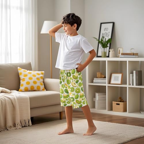 ALAZA Green Kiwi Fruit Leaf Pajama Shorts Elastic Waist Casual Sleep Shorts with Pockets Size 6-144