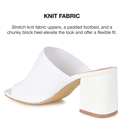 Journee Square Open Toe Chunky Block Heel Knit Slip-On Pump for Women - Lorenna Heeled Fashion Mule White, 9 Wide4
