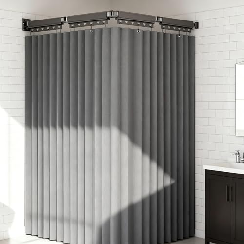 Barra de cortina de ducha de aluminio ajustable, montaje en pared plegable, impermeable, sin taladros, diseño de ahorro de espacio para baños pequeños, RV, hotel, fácil instalación