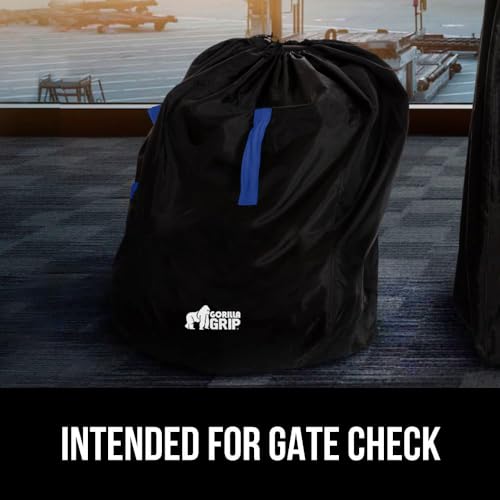 Image of GORILLA GRIP Car Seat Travel Bag for Airplane Gate Check, Easy Carry Padded Backpack Bags Cover Carseats, Infant Baby Carriers and Toddler Booster Seats for Airport, Child Air Travels Essential, Blue