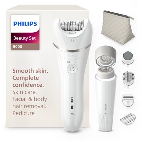 Philips Beauty Set série 9000 – ensemble tout-en-un pour le corps, le visage et les pieds, épilateur électrique sans fil, utilisation sur peau sèche ou...