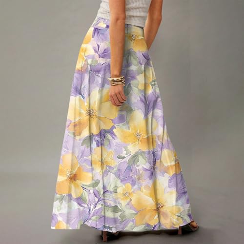 Women's Long Skirts Boho Floral Skirt Casual Elastic High Waist Maxi Skirts Flowy A Line Beach Skirt Outfits, S-2XL4
