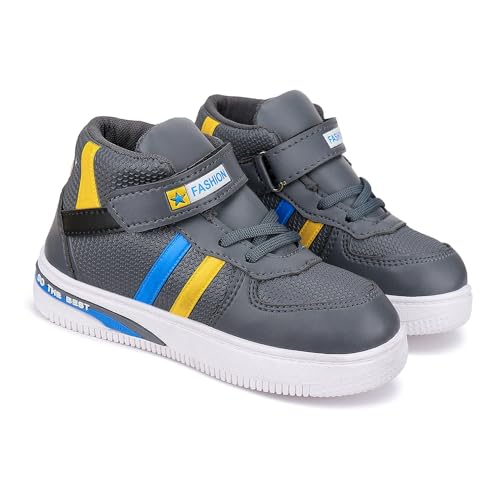 Bersache Lightweight Sports Outdoor, Casual, Walking, Gym, Training, Trekking and Hiking Shoes for Kids (Grey)