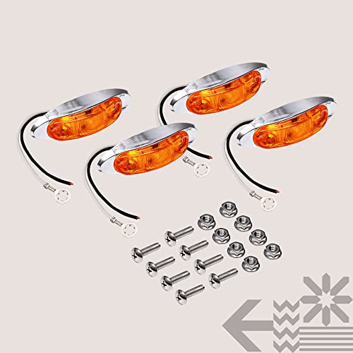4Pc 2.5" Amber Led Trailer Marker Light Kit W/Chrome Bezel [Dot Fmvss 108] [Sae P2] [Surface Mount] [Waterproof Ip67] Side Marker Lights For Trailer Truck #TOP7