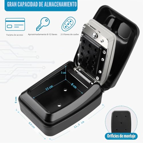 Miniatura 4 de Faneam Cajetin Llaves Con Codigo Exterior Grande Caja Seguridad Para Llaves Pared Caja Con Combinación 12 Dígitos Impermeable Caja Llaves Seguridad Para Casa Garaje Escuela Gris