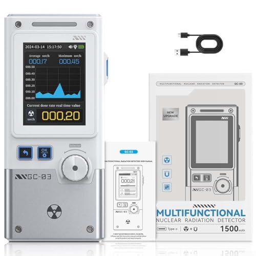 UrbanHui GC-03 - Rilevatore elettromagnetico di radiazioni nucleari, schermo da 2,4 pollici, monitoraggio in tempo reale, contatore Geiger con rilevamento elettrico del campo magnetico (bianco)